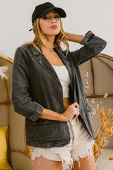 BiBi Single Breasted Washed Denim Blazer OutfitFlow